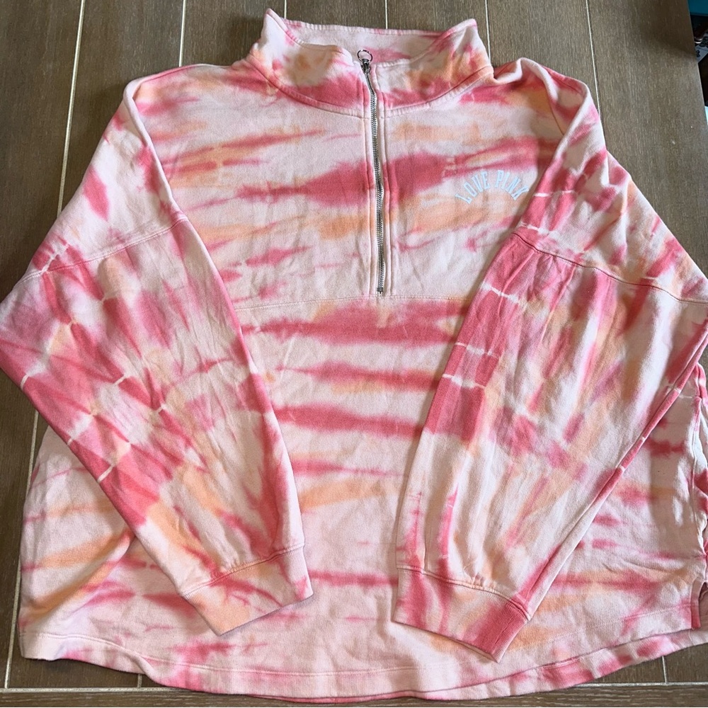 VS Victoria’s Secret PINK Tie-Dye Quarter-Zip Half Zip Pullover Mockneck NWT XXL